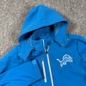 Detroit‎ Lions NFL Jacket Large Blue Full Zip Hooded Lightweight Men's